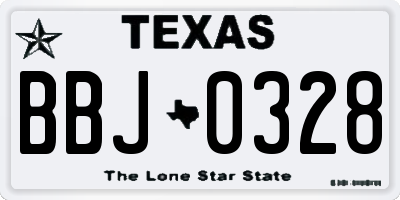 TX license plate BBJ0328