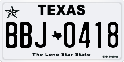TX license plate BBJ0418