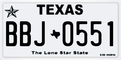 TX license plate BBJ0551