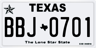 TX license plate BBJ0701