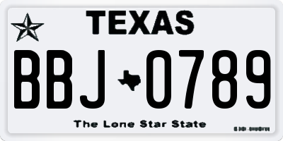TX license plate BBJ0789