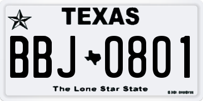 TX license plate BBJ0801