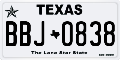TX license plate BBJ0838