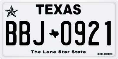 TX license plate BBJ0921