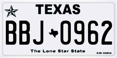 TX license plate BBJ0962