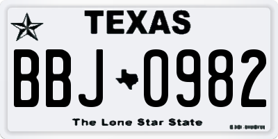 TX license plate BBJ0982