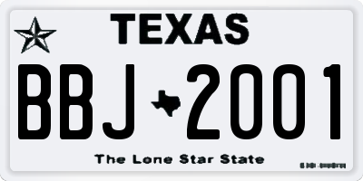 TX license plate BBJ2001