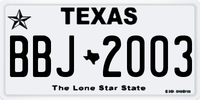 TX license plate BBJ2003