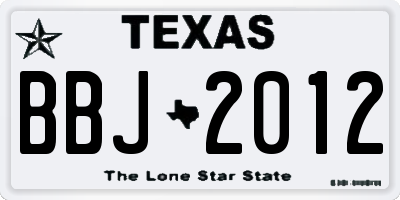 TX license plate BBJ2012