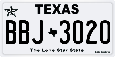 TX license plate BBJ3020