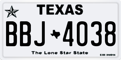 TX license plate BBJ4038