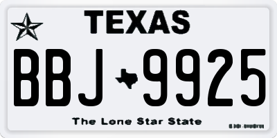 TX license plate BBJ9925