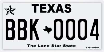 TX license plate BBK0004