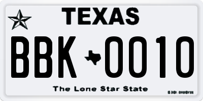 TX license plate BBK0010