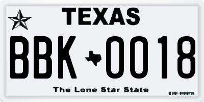 TX license plate BBK0018