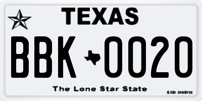TX license plate BBK0020