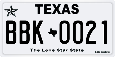TX license plate BBK0021