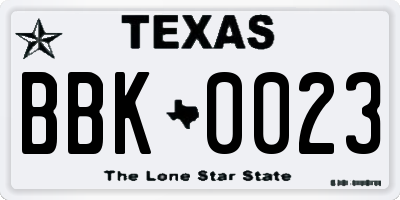 TX license plate BBK0023