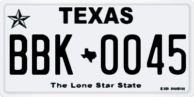 TX license plate BBK0045