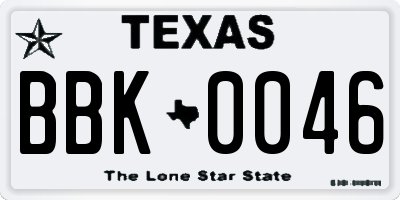 TX license plate BBK0046