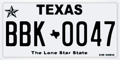 TX license plate BBK0047