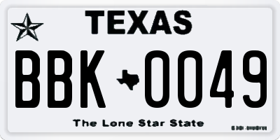 TX license plate BBK0049