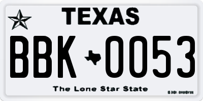 TX license plate BBK0053