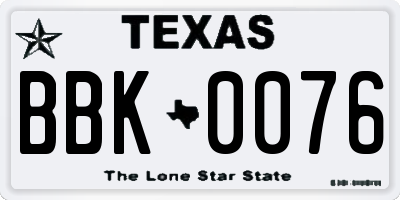 TX license plate BBK0076