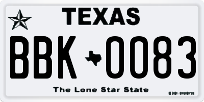 TX license plate BBK0083