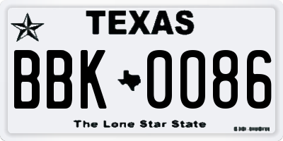 TX license plate BBK0086