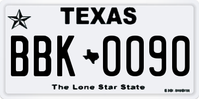 TX license plate BBK0090