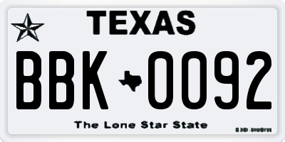 TX license plate BBK0092
