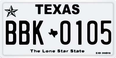 TX license plate BBK0105