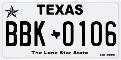 TX license plate BBK0106