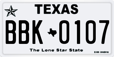 TX license plate BBK0107
