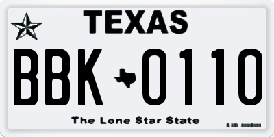 TX license plate BBK0110