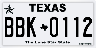 TX license plate BBK0112