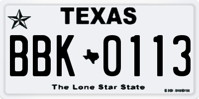 TX license plate BBK0113