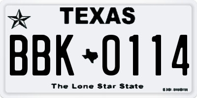 TX license plate BBK0114