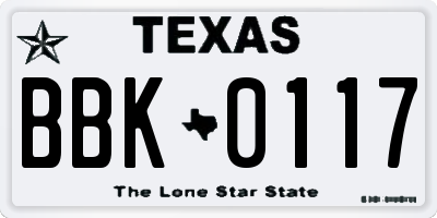 TX license plate BBK0117