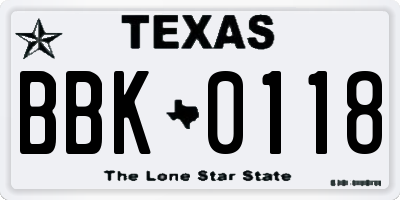TX license plate BBK0118