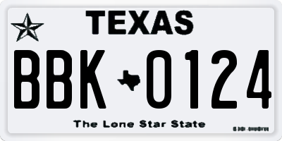 TX license plate BBK0124