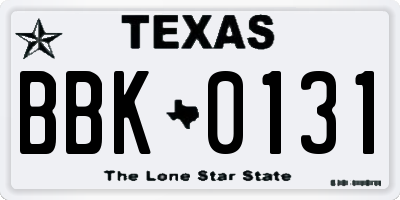 TX license plate BBK0131