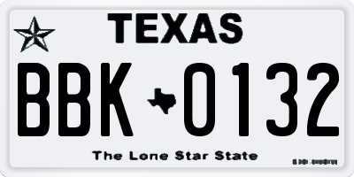 TX license plate BBK0132