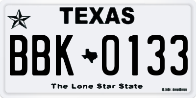 TX license plate BBK0133