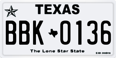 TX license plate BBK0136