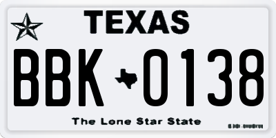 TX license plate BBK0138