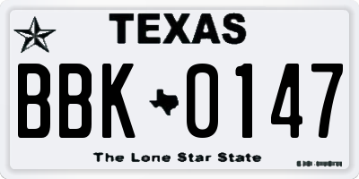 TX license plate BBK0147