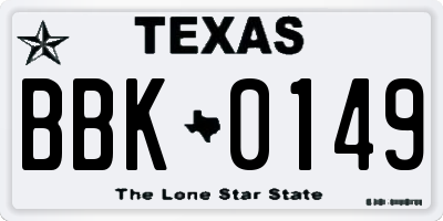 TX license plate BBK0149