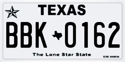 TX license plate BBK0162